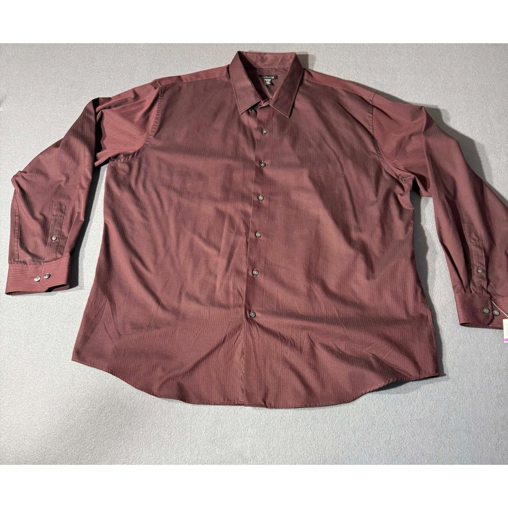 Van‎ Heusen Mens Burgundy Striped Dress Button Shirt Sz XXL 18.5 - New W Tag